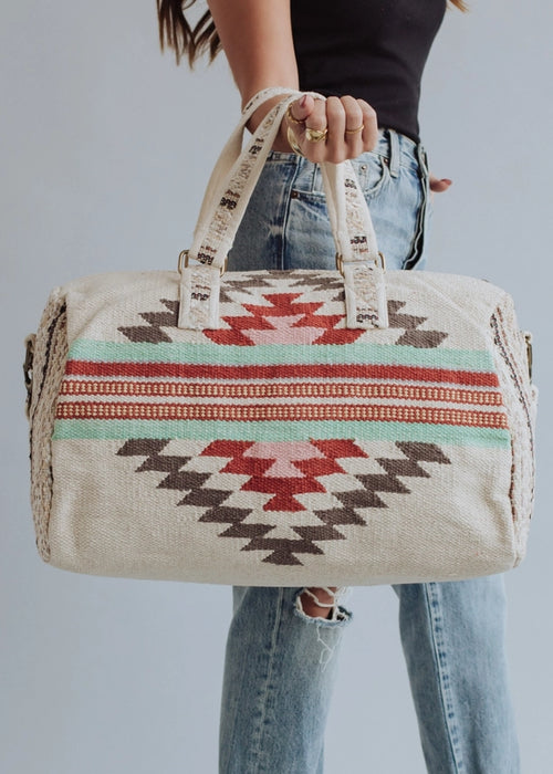 Beige, Brown + Red Aztec Duffel