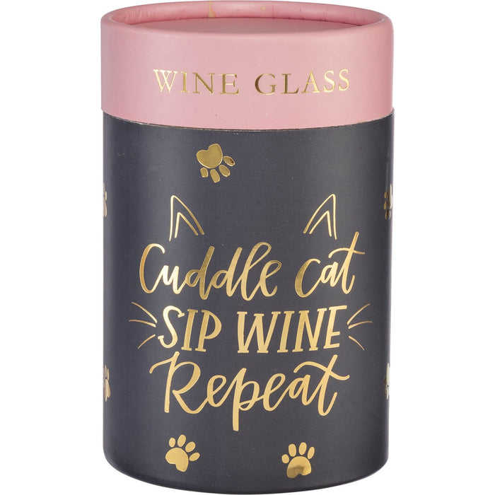 Cuddle Cat, Sip, Wine, Repeat | Wine Glass