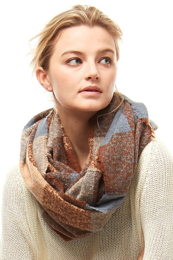 Plaid Boucle Infinity Scarf | Brown