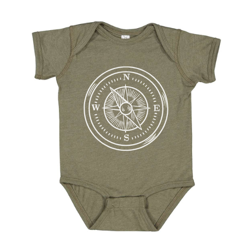 Compass Rose - Olive Green Baby Onesie