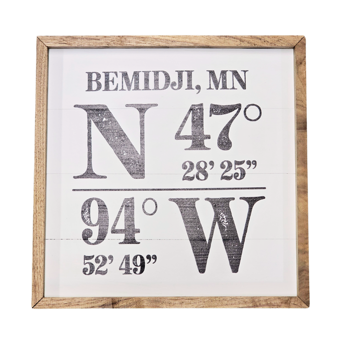 Bemidji Coordinates | Multiple Sizes | Wooden Sign