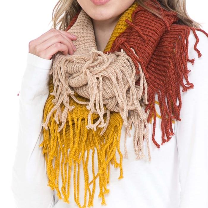 Color Block Infinity Scarf - Mustard/Rust