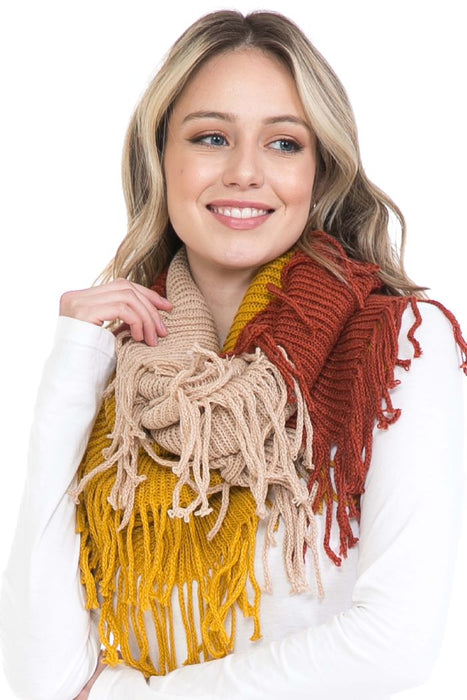 Color Block Infinity Scarf - Mustard/Rust