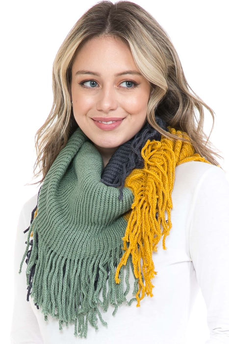 Color Block Infinity Scarf - Green/Navy