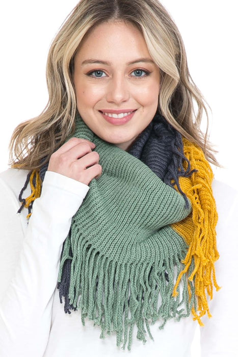 Color Block Infinity Scarf - Green/Navy