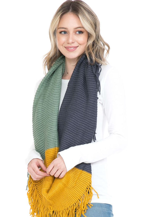 Color Block Infinity Scarf - Green/Navy