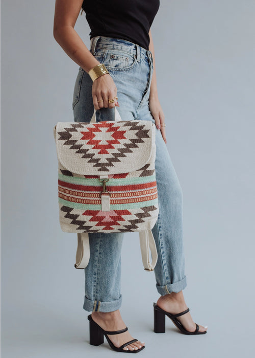 Beige, Brown + Red Aztec Backpack