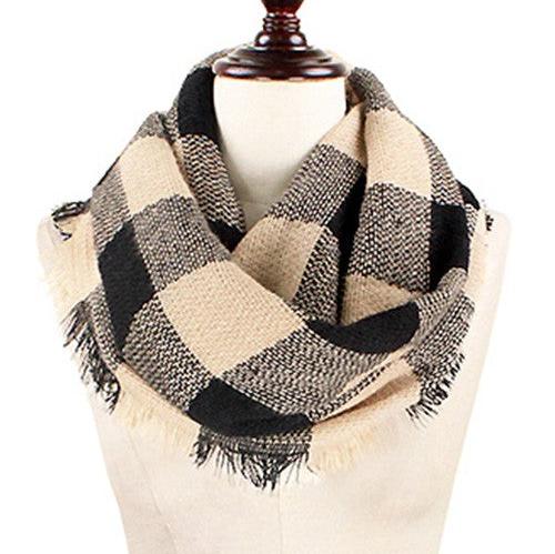 Beige/Black Check Infinity Scarf