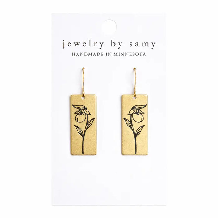 Lady Slipper Flower Gold Earrings