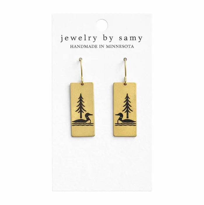 Loon Pine Tree Gold Earrings