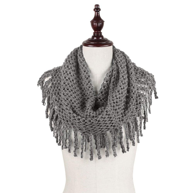 Fringe Tassel Knit Scarf | Gray