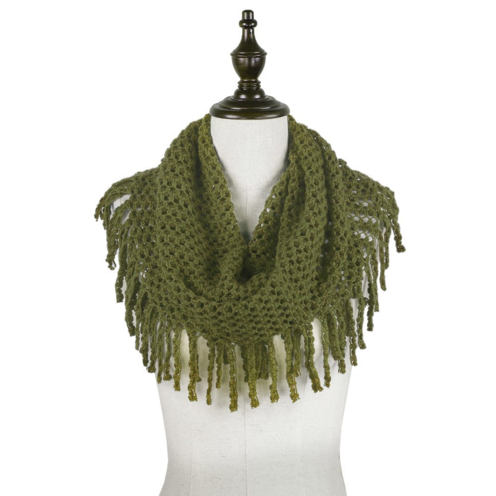 Fringe Tassel Knit Scarf | Olive