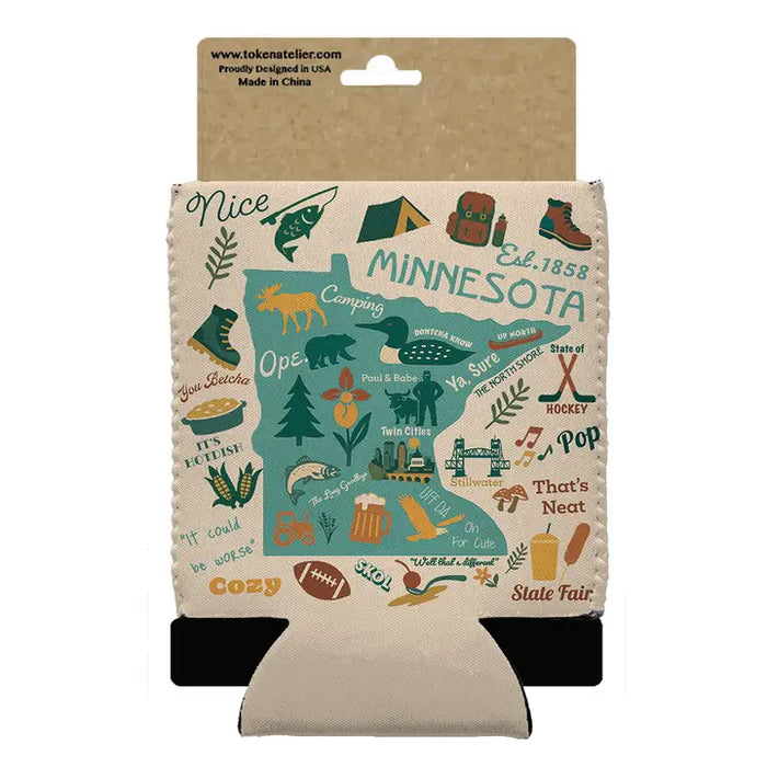 Minnesota Map Art | Neoprene Can Coozie