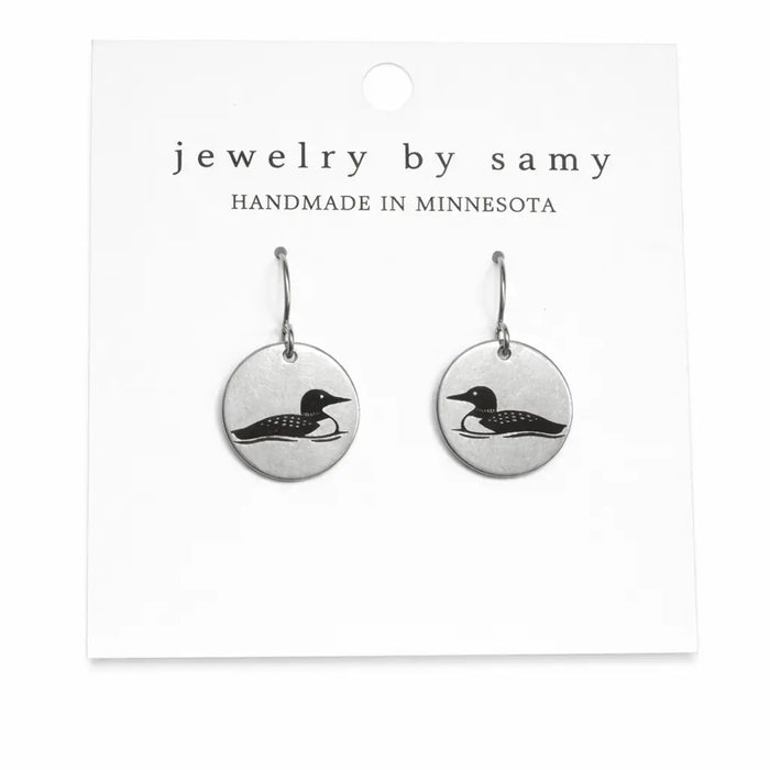 Engraved Loon Earrings - Stainless Steel
