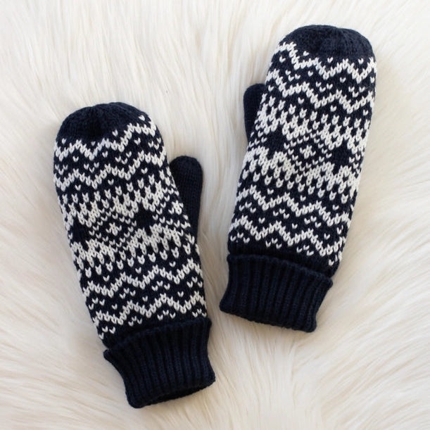 Dk. Navy + White Pattern Mittens