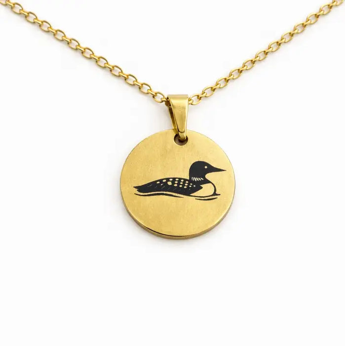 Engraved Loon Gold Necklace