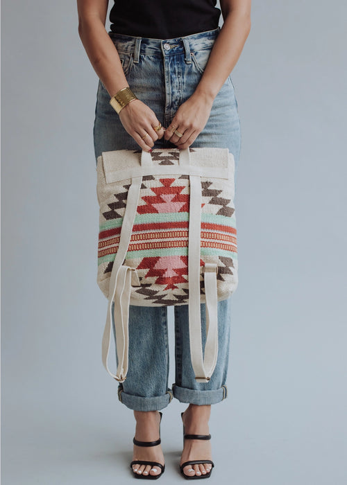 Beige, Brown + Red Aztec Backpack