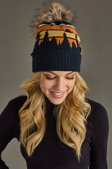 Dk. Navy Forest Landscape Pom Beanie