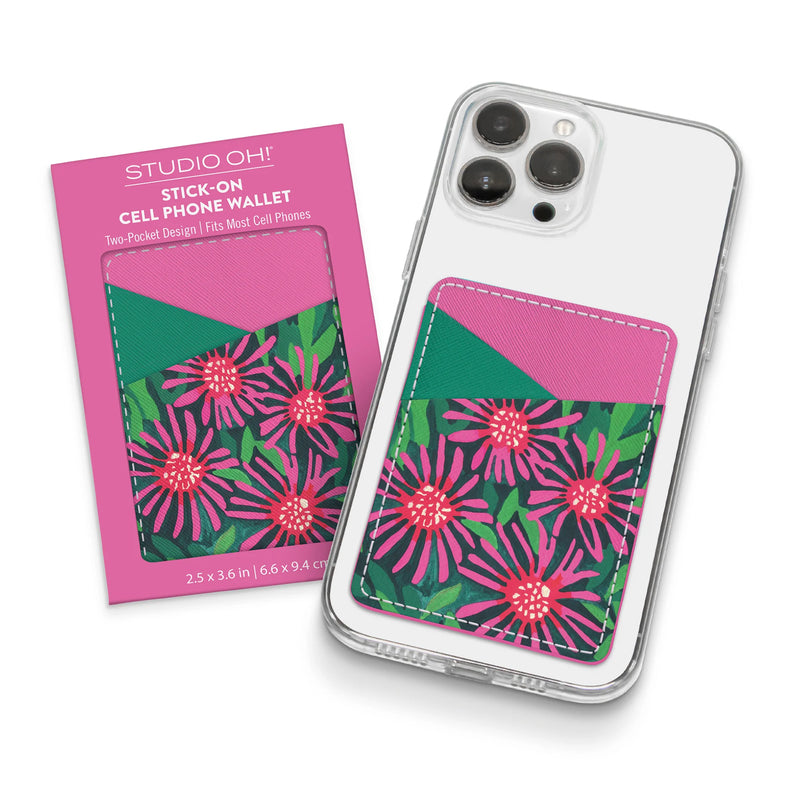 Pink Flowers Stick-On Cell Phone Wallet