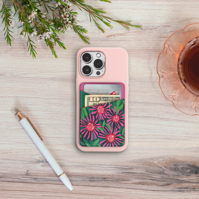 Pink Flowers Stick-On Cell Phone Wallet