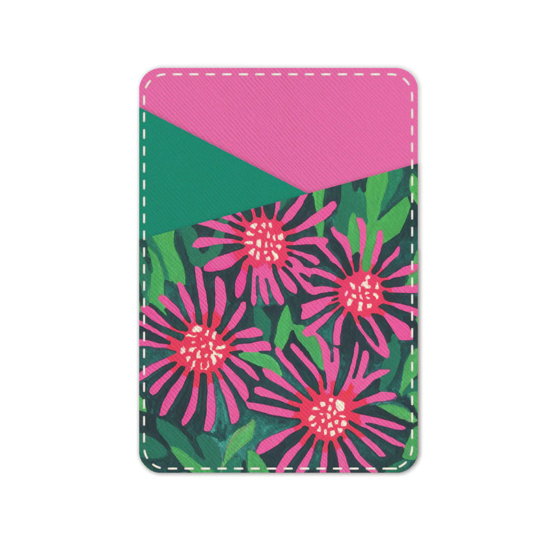 Pink Flowers Stick-On Cell Phone Wallet