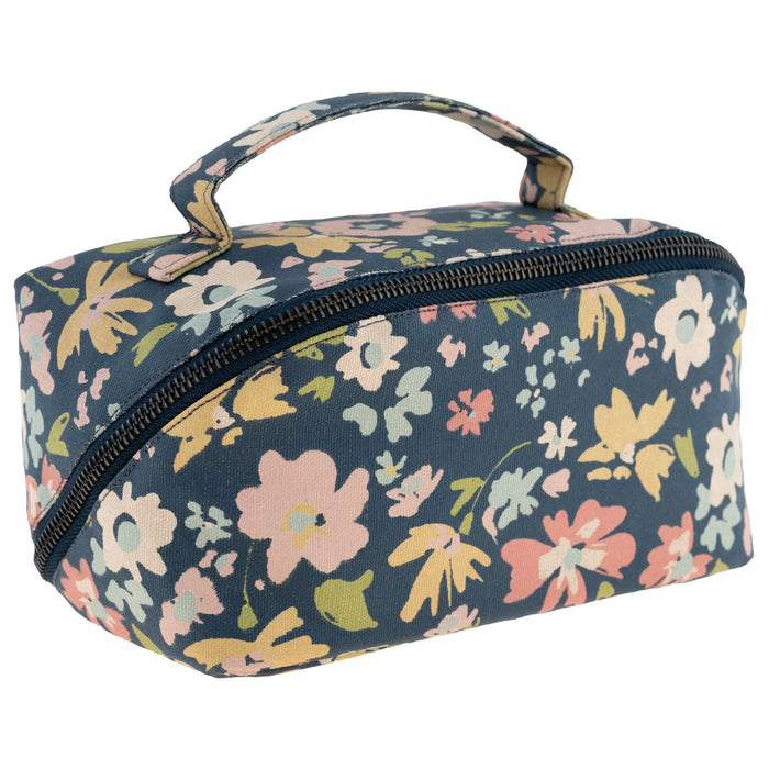 Navy Floral | Diagonal Zip Cosmetic Bag