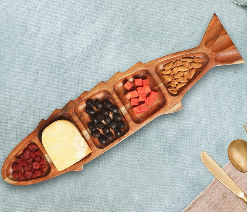 Large Sectioned Wood Fish Tray