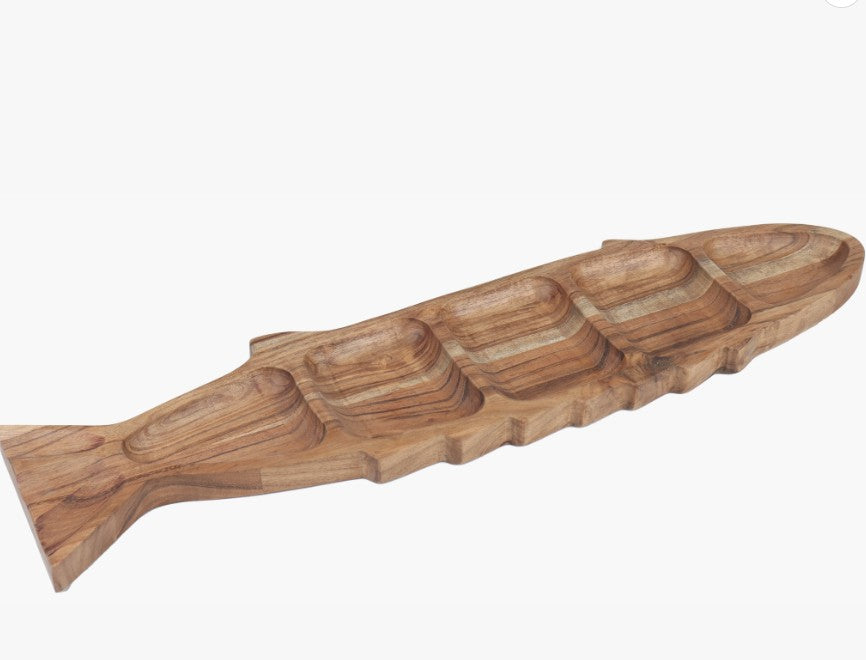 Large Sectioned Wood Fish Tray