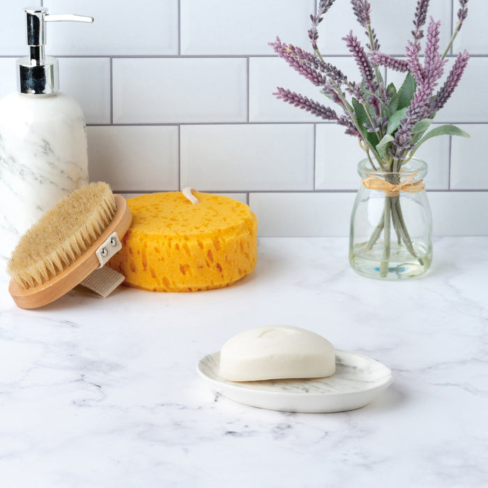 White and Gray Marbled Soap Dish