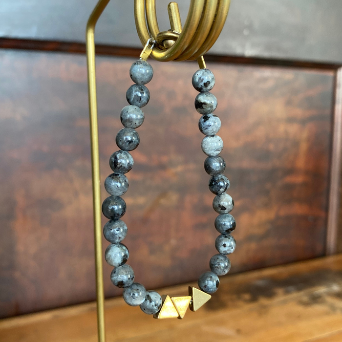 Duluth Bracelet | Semi-Precious Stone Beads Brass Triangles: Map Jasper
