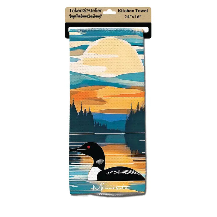 Minnesota Loon Sunset Waffle Kitchen Towel
