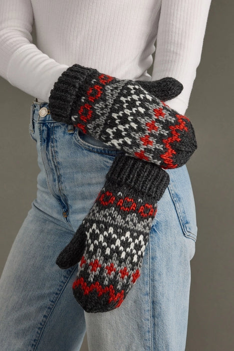 Dk. Gray, Red + White Pattern Mittens