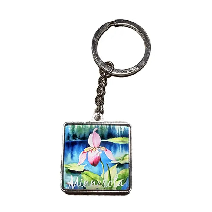 Minnesota Lady Slipper Glass Keychain