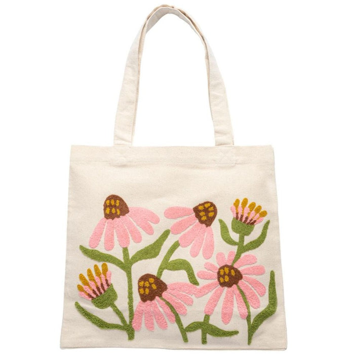 Coneflower Embroidered Tote Bag