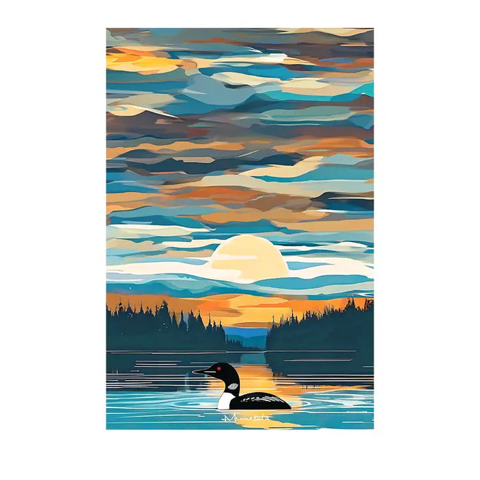 Minnesota Loon Sunset Waffle Kitchen Towel