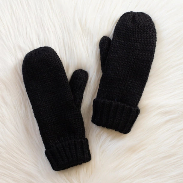 Black Cuffed Knit Mittens
