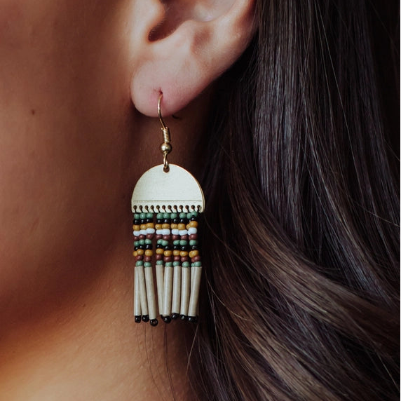 Gold + Taupe Beaded Earrings