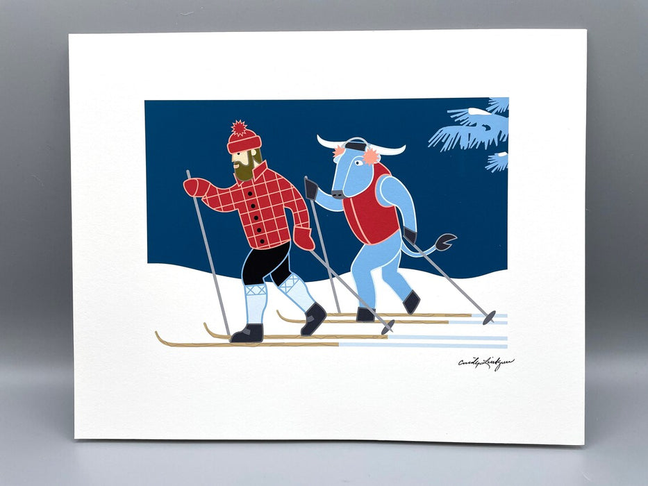 X-Country Ski Paul Bunyan + Babe  | 11x14 Print