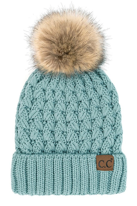 Lattice Crossover Pom Beanie - Lined