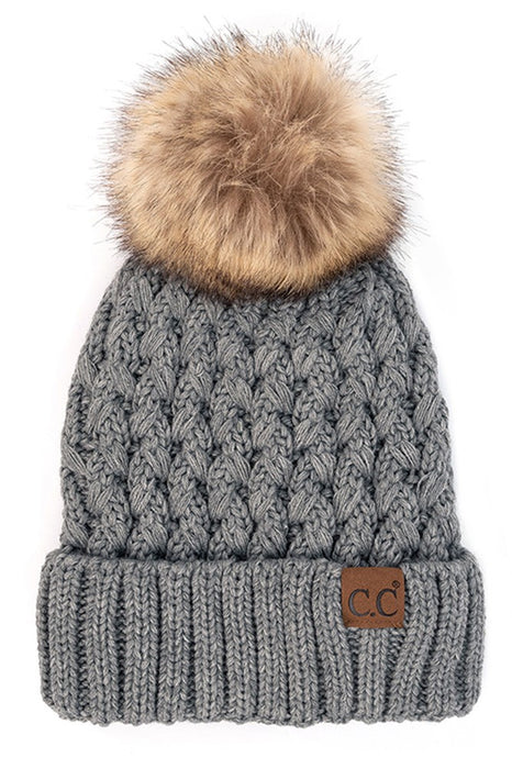 Lattice Crossover Pom Beanie - Lined