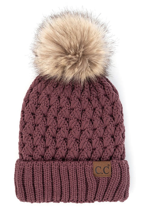 Lattice Crossover Pom Beanie - Lined