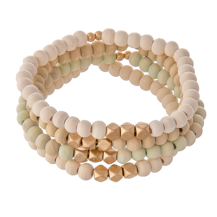 Multi Strand Wood Bead Stretch Bracelet - White