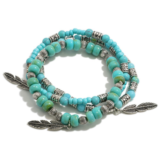 Turquoise Feather Bracelet Set of 3
