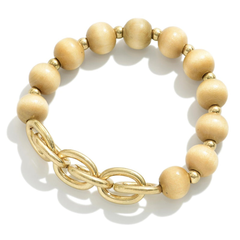 Gold Chain and Wooden Bead Bracelet