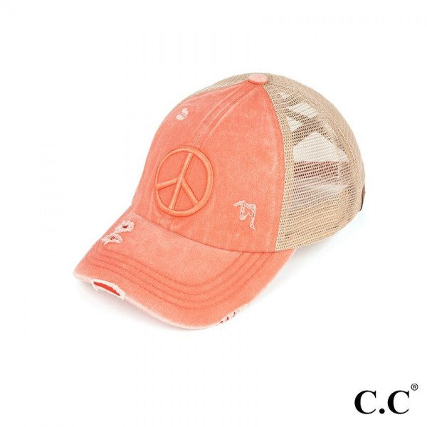 Coral Peace Criss-Cross Pony Cap