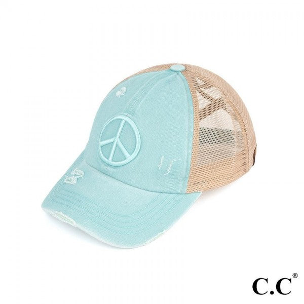 Mint Peace Criss-Cross Pony Cap