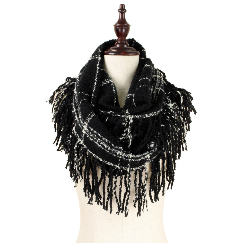 Two Tone Fringed Infinity Scarf