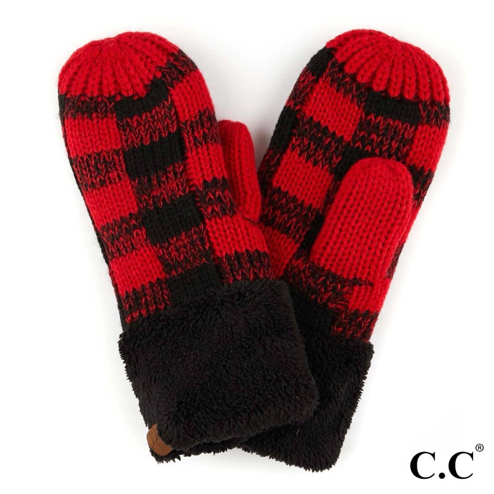 Black and Red Plaid CC Mittens