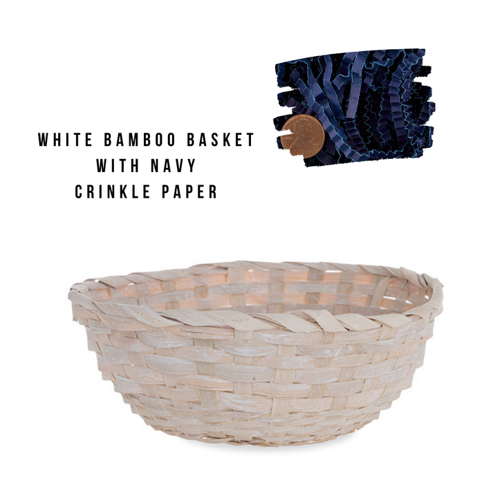 White Bamboo Basket w/ Crinkle Paper