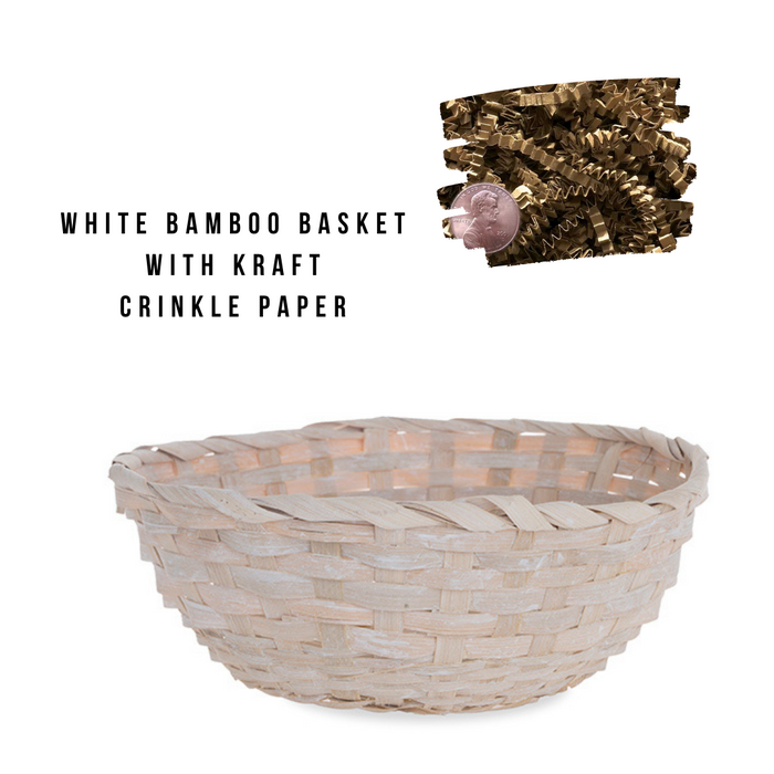 White Bamboo Basket w/ Crinkle Paper